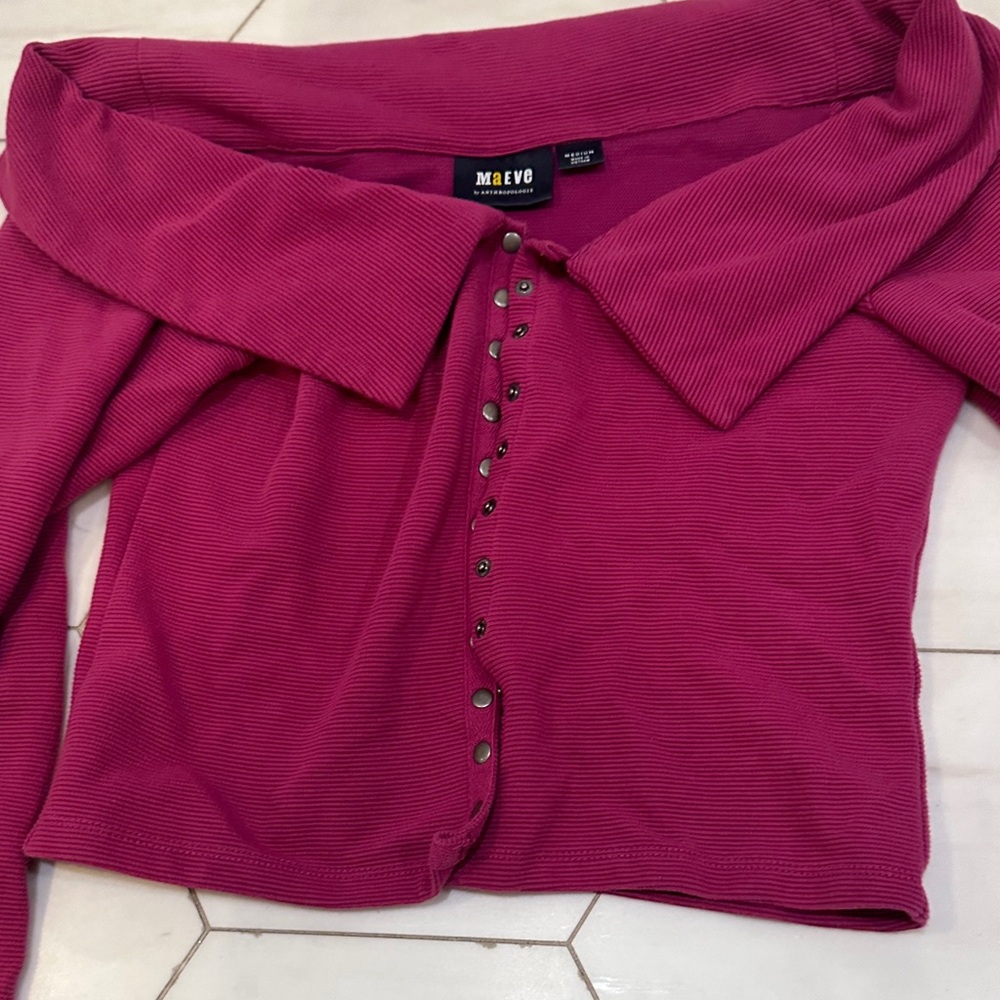 Maeve Off-the-Shoulder Fuchsia Sweater